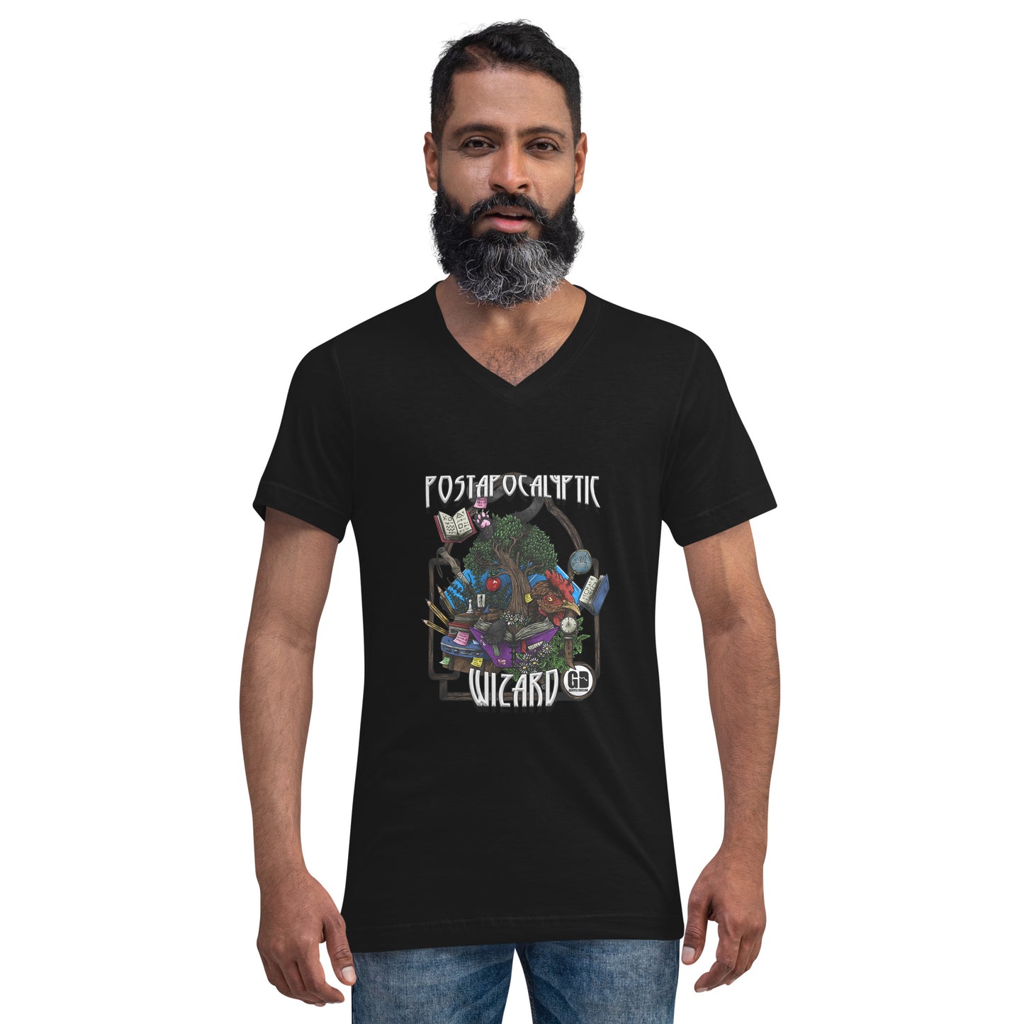 Post-Apocalyptic Wizard Unisex Short Sleeve V-Neck T-Shirt